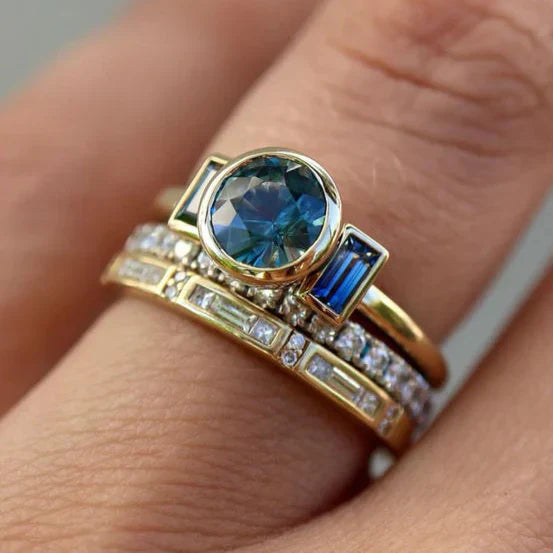 Antikblaue elegante Ringkollektion | Gold