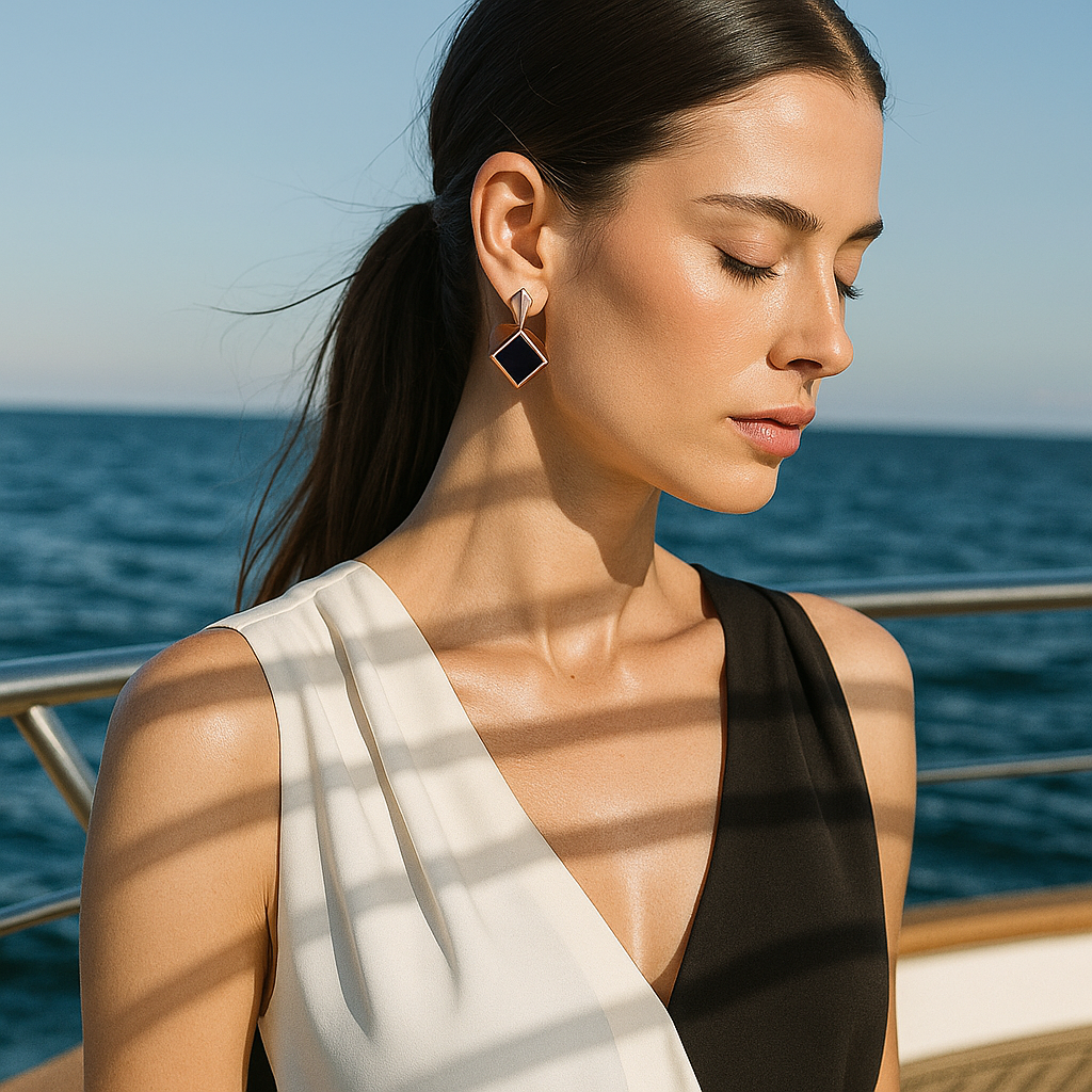 Keto | Ohrringe mit rechteckigen schwarzen Edelsteinen