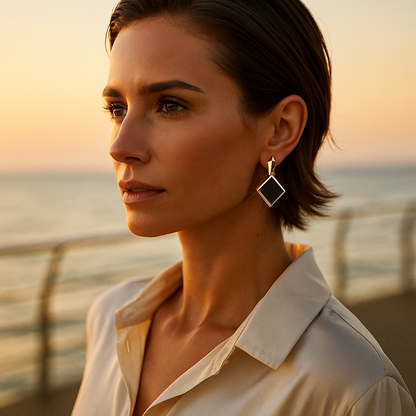 Keto | Ohrringe mit rechteckigen schwarzen Edelsteinen