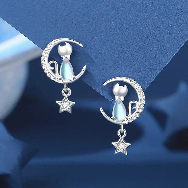 Celestial Playful Cat Earrings