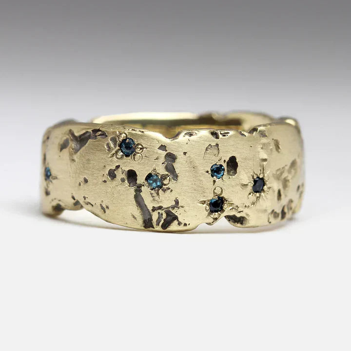 Antique Gold Crafted Blue Inlay Crystal Ring | Gold