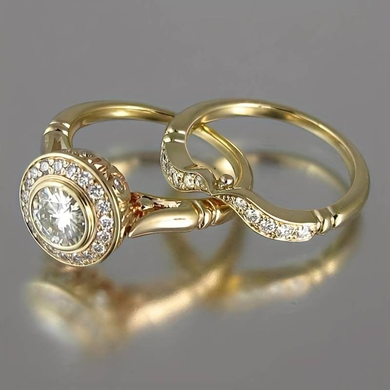Retro Gold- und Zirkonia-Ring-Set