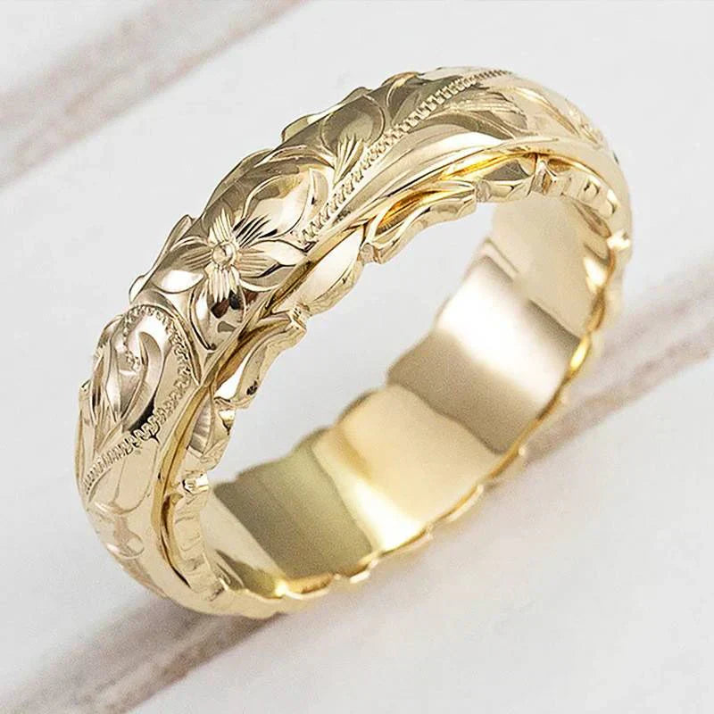 Vintage-Goldring mit Blumenmuster | Gold