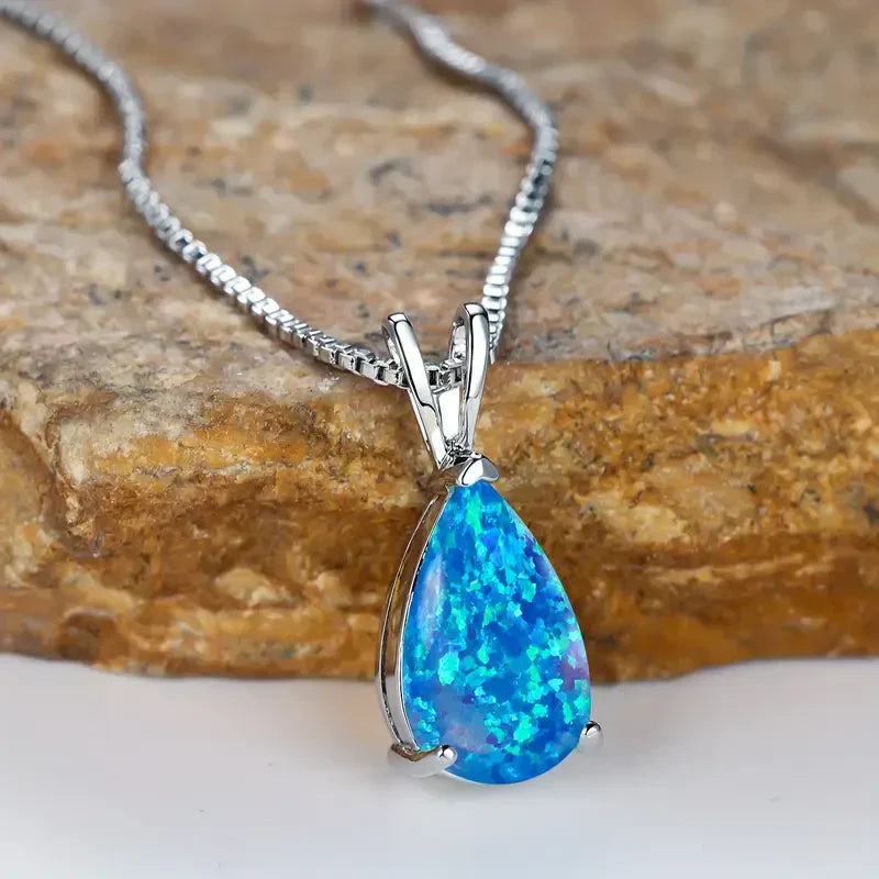 Azure Opal Tropfenanhänger | Weißgoldfassung